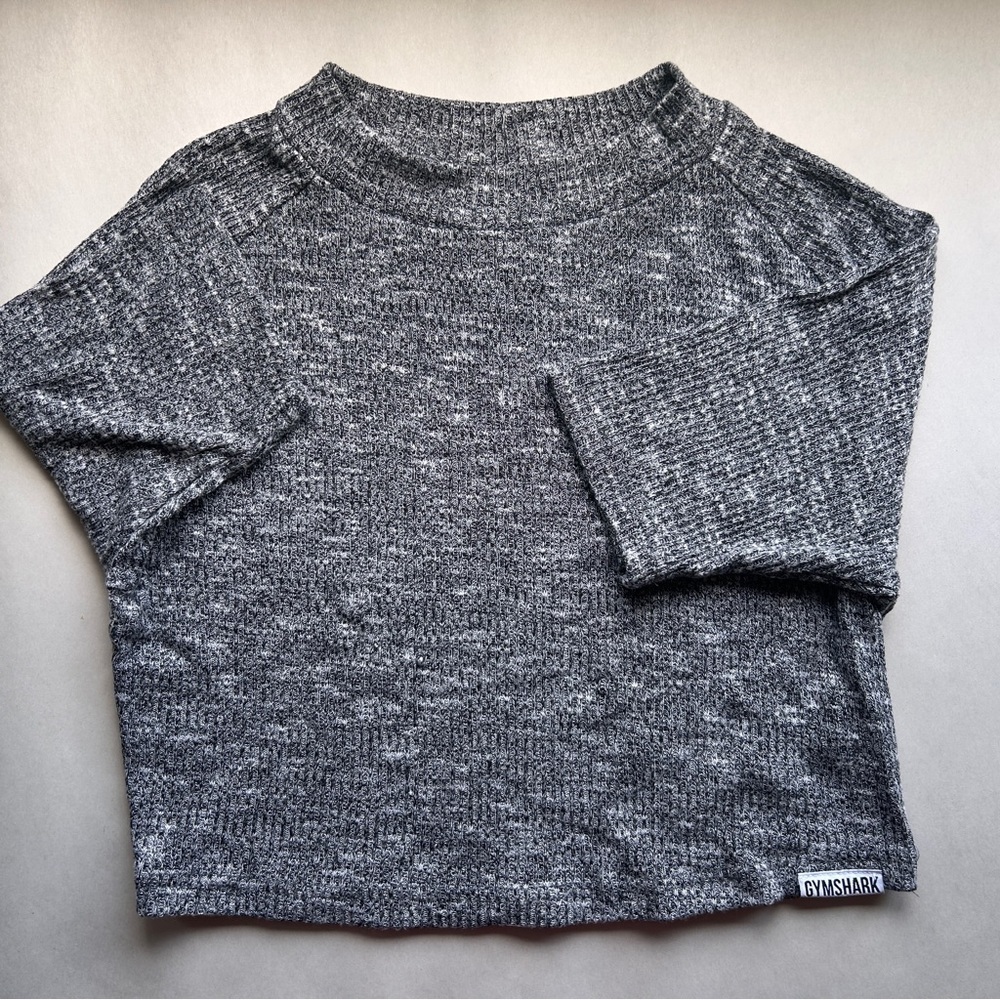 Gymshark Women's large cropped knit grey gym shirt workout exercise stretch